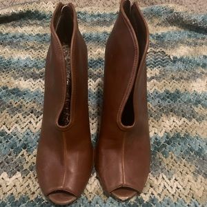 Brown open toe booties